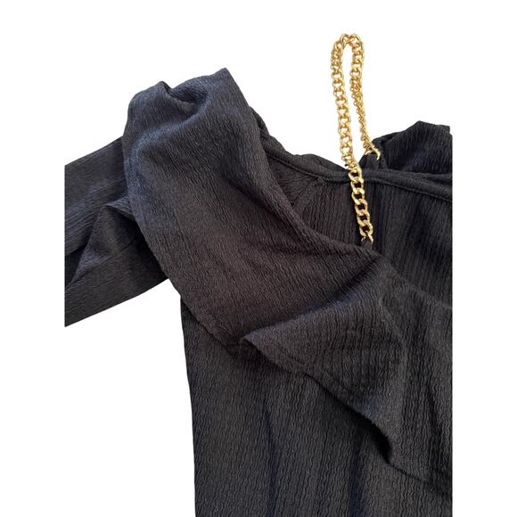 Michael Kors Dress Women's Large One Shoulder Ruffle Chain Detail Long Sleeve - Picture 3 of 11